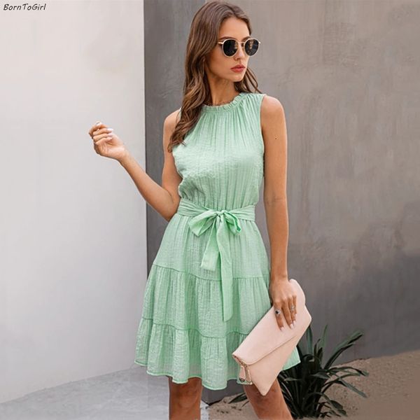 

casual dresses borntogirl women summer sweet pleated dress europe america casual sleeveless o-neck navy blue green dress robe femme ete 2305, Black;gray