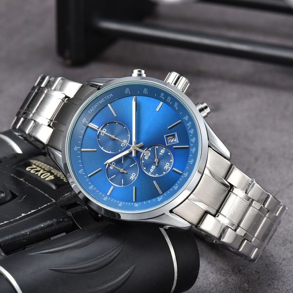 

bos wrist watches for men 2023 new mens watches five needles all dial work quartz watch luxury brand chronograph clock steel belt fashion me, Slivery;golden