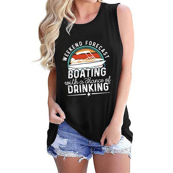 

camisoles tanks womens tank crewneck loose fit basic casual summer sleeveless shirts cute spot weekend boating outing printed tshirt 230505, Black;white