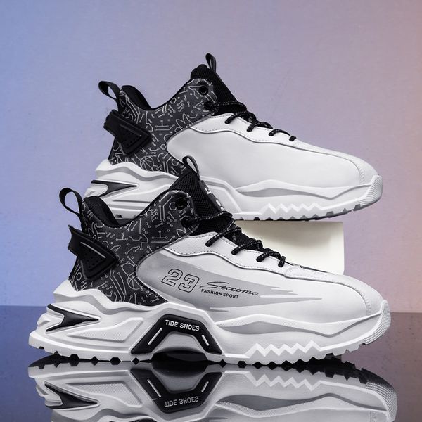 

fashion mens sneakers outdoor running shoes light jogging sports shoes breathable cushioning basketball footwear big size, Black