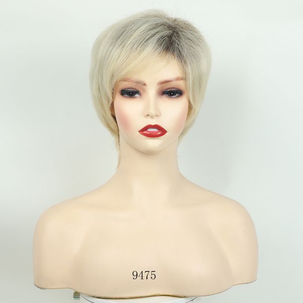 

body wave wig honey blonde brazilian sim human hair hd front highlight synthetic lace front wig, Black;brown