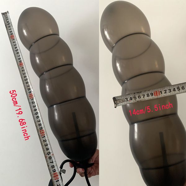 

fabric expansion diameter 14cm inflatable dildo anal plug with 5 beads built-in silicone column huge butt plug ass dilator anal realistic pe, Black;white