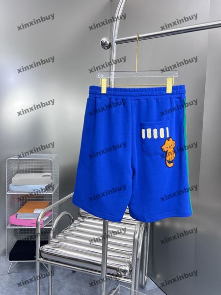 

xinxinbuy men women designer shorts pant cat patch letter jacquard fabric cotton spring summer khaki green blue m-2xl