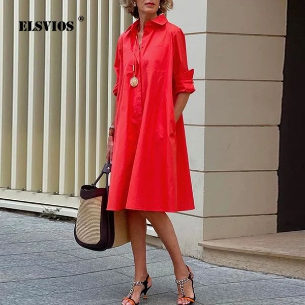 

party dresses autumn simple shirt dress casual solid color long sleeves fashion turn down collar elegant pocket streetwear female 230428, White;black