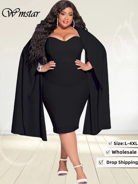 

plus size dresses wmstar size party dres slip hem long sleeve maxi fashion club outfits wholesale drop 230504, Black