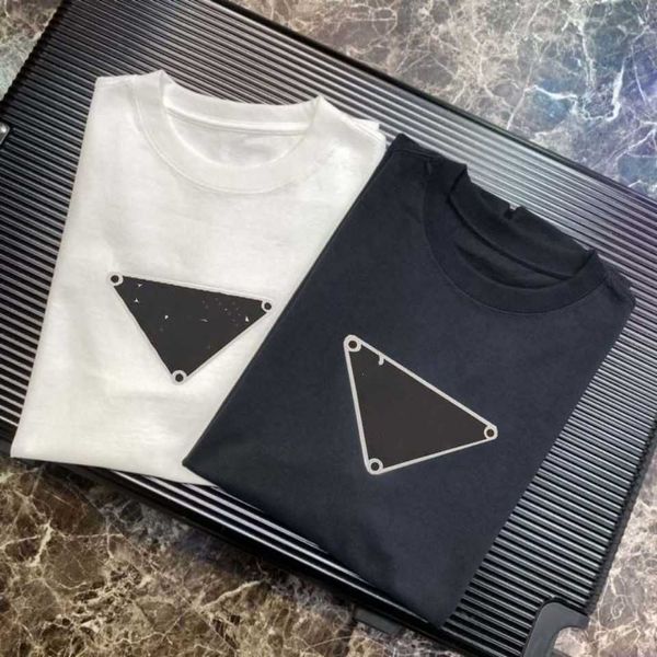 

plad summer fashion brand new triangular logo letter printing badge men's simple and versatile slim fit casual short sleeve t-shirt, White;black