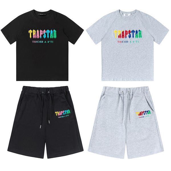 

designer mens tracksuits sets rainbow color printing sweatshirts shorts sports suits men short pants t-shirt 2 pcs tracksuits bottoms man jo, Gray