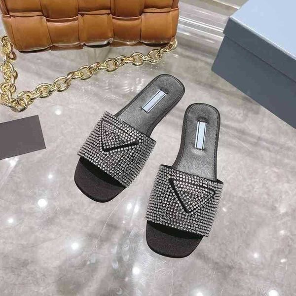 

sandals summer shoes women genuine leather slippers crystal outside flip flops rhinestone flat bottom travel lazy slides designer 220323, Black