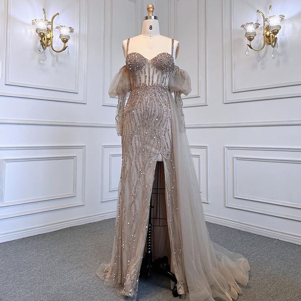 

party dresses serene hill gray beaded high split spaghetti straps mermaid balloon sleeves evening gowns 2023 la71571a 230505, White;black