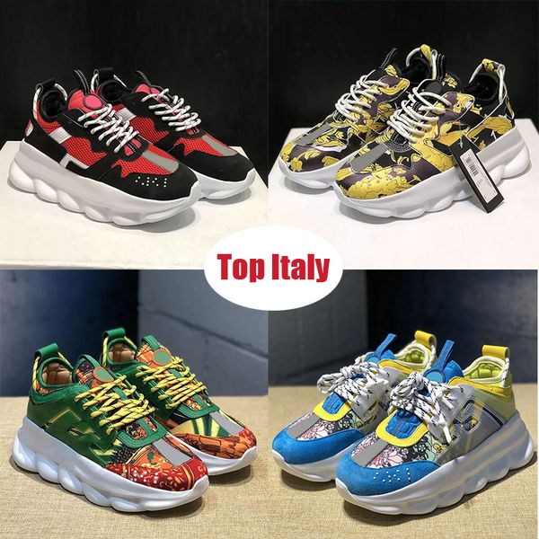 

designer italy chain reaction shoes sneakers casual shoe height reflective triple black white multi-color suede red blue yellow fluo tan fas
