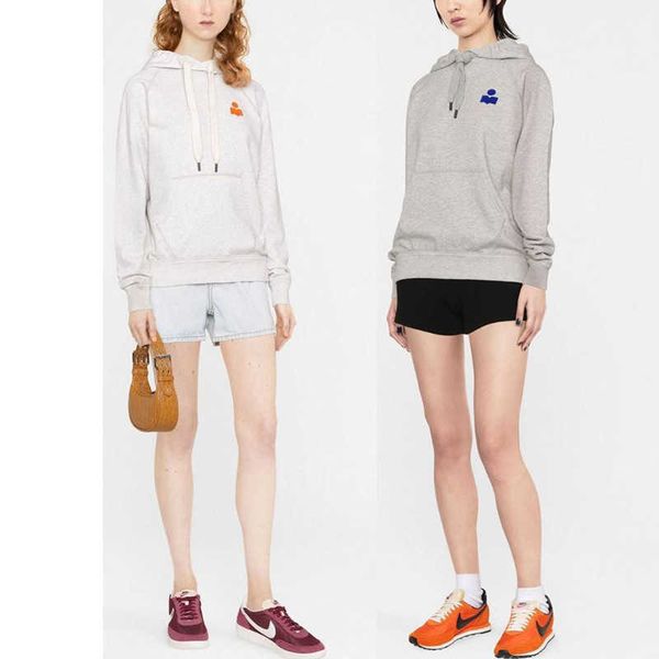 

isabel marant designer sweatshirt fashion classic small flocking print hooded loose cotton women pullover sweater, Black
