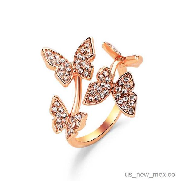 

band rings new butterfly opening adjustable rings for women white zircon cubic elegant rings female wedding jewelry, Silver