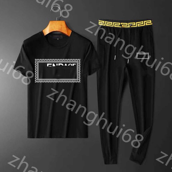 

23ss mens tracksuit sweatsuit mens designer tracksuit round neck pure cotton letter logo print short sleeve t-shirt ribbon splicing pants se, Gray