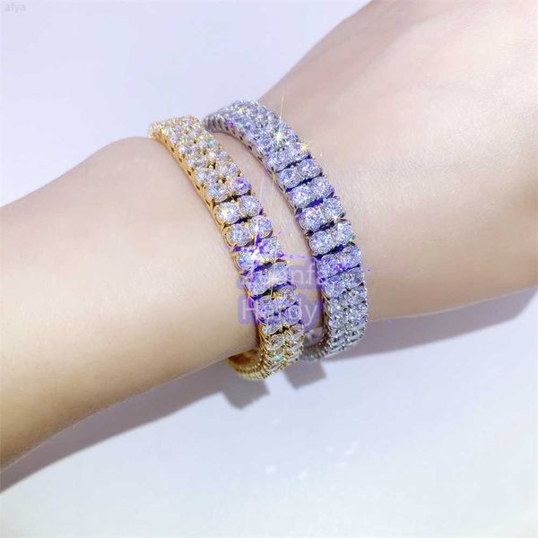 

moissanite diamond iced out yellow gold color double rows tennis bracelet, Silver