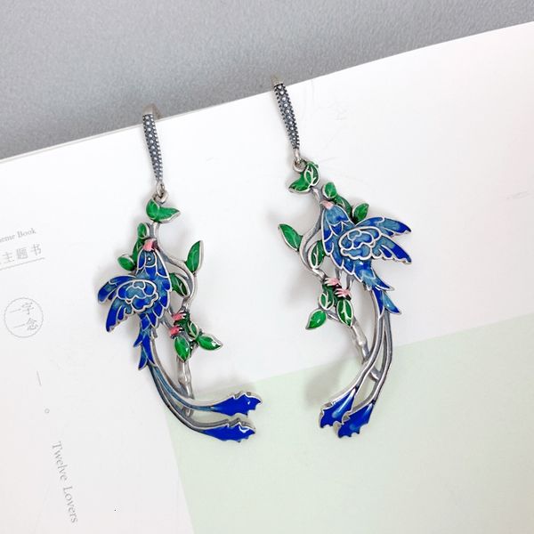 

dangle chandelier 925 sterling silver enamel bird branch drop earrings for women vintage ethnic style colorful magpie piercing earrings ear