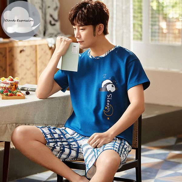 

men's sleepwear summer knitted cotton short sleeved men's pajamas sets male pajama set striped pajama for men sleepwear suit homew, Black;brown