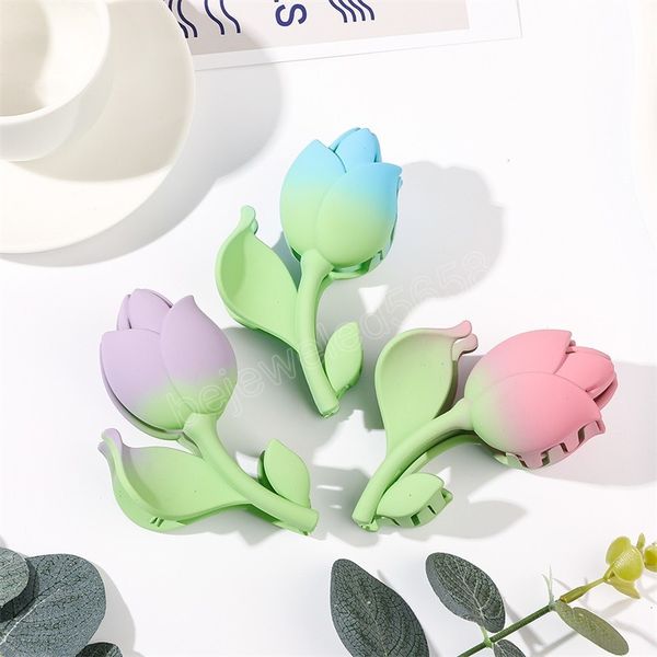 

fashion hair clips for women elegant tulip flower shape plastic clamps large girls hair claw hair accessories, Golden;silver