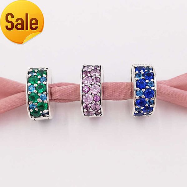 

andy jewel authentic 925 sterling silver beads purple mosaic shining elegance spacer clip charms fits european pandora style jewelry bracele, Black