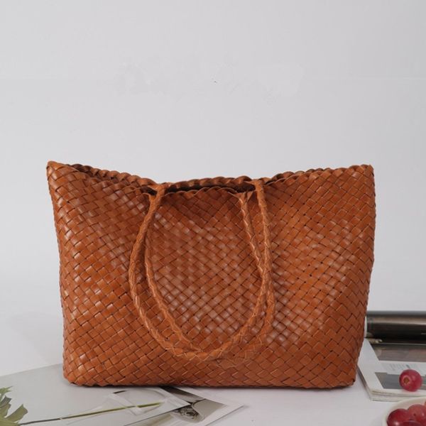 

evening bags leather bag layer cowhide pure hand woven tote large capacity vegetable basket female 230504
