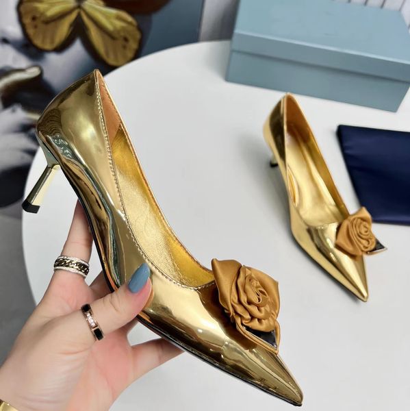 

fashion dress shoes women kitten heel triangle button decoration designer shoes silk flower elegant pointed genuine leather pumps, Black
