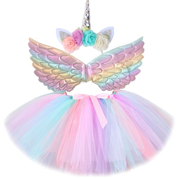 

skirts baby girls unicorn tutu skirt outfit for kids birthday party tulle skirts set children christmas halloween costumes with wings 230505, Blue
