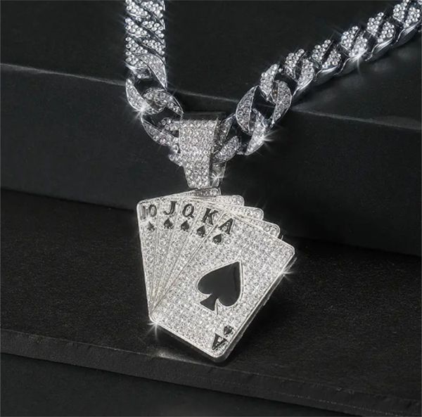 

men's fashion necklace with diamond poker pendant, Silver