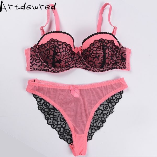 

bras sets underwire bra three quarters3/4 cup bra set new women plus size push up underwear and panty bcd cup for female 230505, Red;black