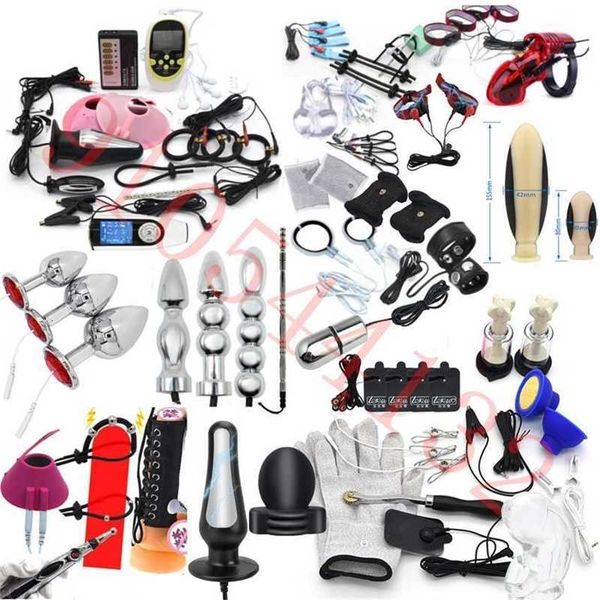 

toy massager electric stimulation massage toys electro shock pulse anal butt plug penis cage/plug/ring nipple clamp labia clip sm roller