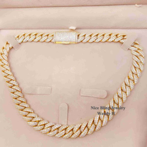 

hip hop iced out jewelry factory price micro pave vvs d color diamond 12mm moissanite cuban link chain, Silver