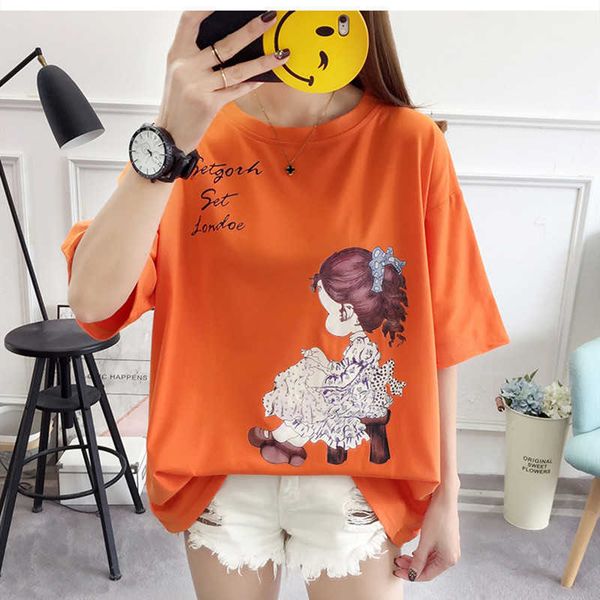 

women's t-shirt short sleeve tshirt lady summer large size simple cotton red tshirt women's loose cartoon tshirt youth cotton casu, White