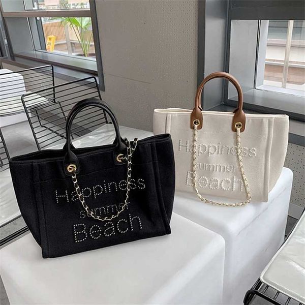 

purses shop 85% off 2022 new small fragrant canvas with leather hand chain pearl beach mommy one shoulder tote bag