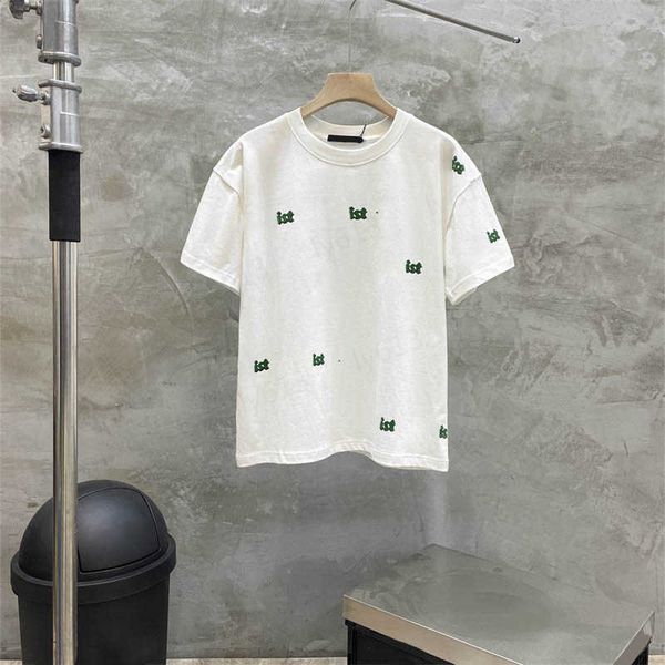 

casual mens t-shirts spring summer designer apricot fashion loose luxury flocking green letter brand printed double yarn round neck short sl, White;black