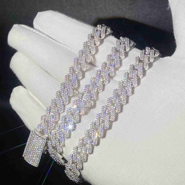 

hip hop real gold plating silver necklace moissanite cuban link chain iced out