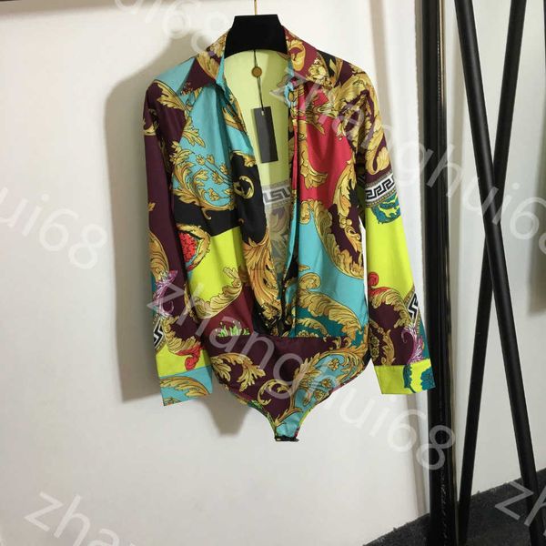 

23ss designer bathing suit womens bikini bikini swimwear vintage printed lapel cardigan long-sleeved jumpsuit tights bottoming women clothes, White;black