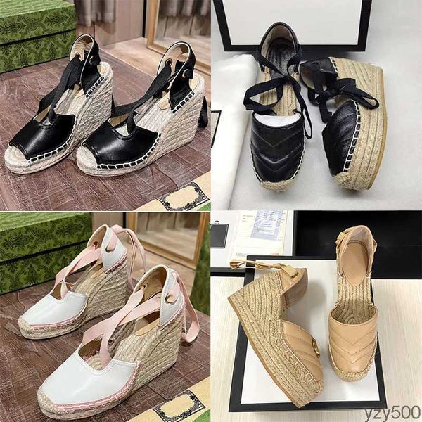 

platform high heel sandals thick soled light rope woven cross belt fishermans shoes luxury womens designer wild wedge comfortable sandal can, Black