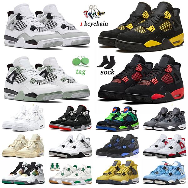 

thunder 4s basketball shoes men women jumpman 4 military black red thunder seafoam cool grey trainers military black bred doernbecher pure m
