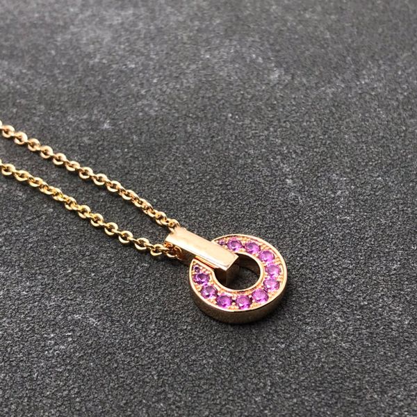 

fashionable hollow circle pendant necklace for women in 18ct rose gold with pink stones engagement jewellery, Silver