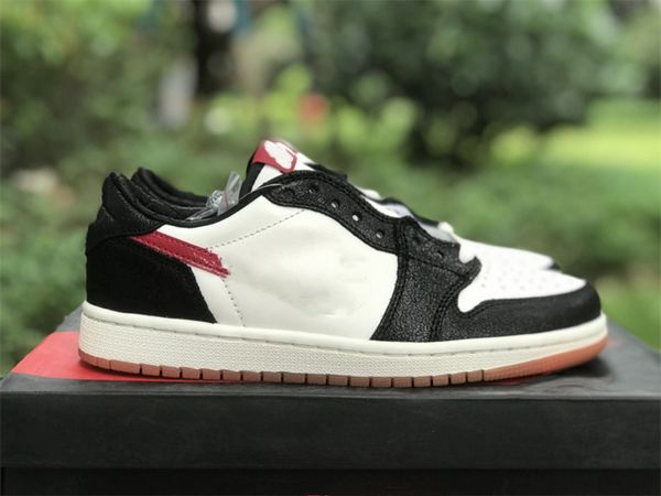

basketball shoes jumpman 1 low white red 1s og men/women sport sneaker with original box