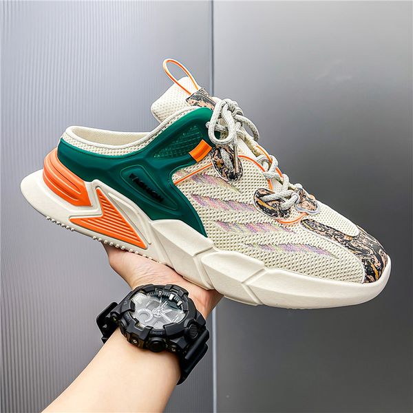 

lightweight breathable mesh shoes for mens retro without heel slippers fashion half slippers classic trendy mens shoes, Black