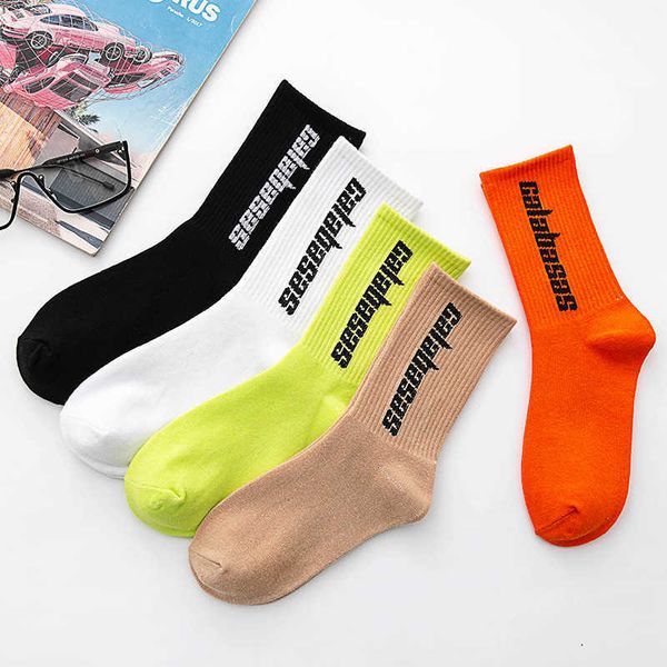 

socks sports socks men's basketball trendy socks men's trendy street middle tube stockings spring and summer cotton letters, Black
