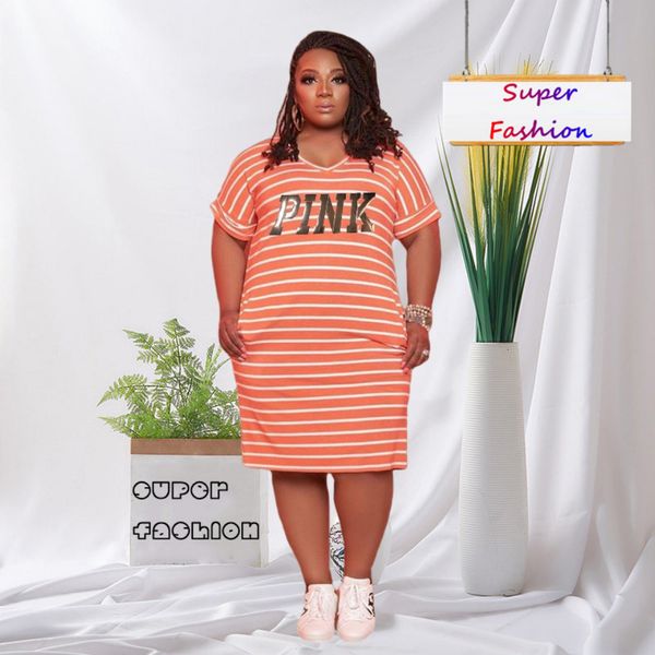 

plus size dresses wsfec xl5xl size summer 2023 women clothing african short sleeve stripe loose casual midi dress female outfits 230504, Black