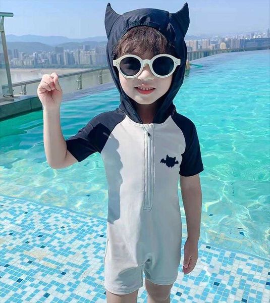 

childrens swimsuit one piece one piece cute cat ears printed baby cartoon swimwear, Black
