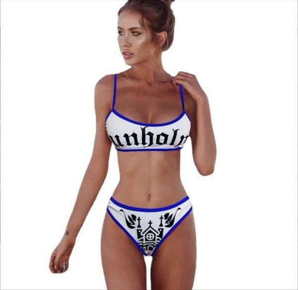 

bikini womens triangle split suit offset letter funny punk swimsuit, White;black