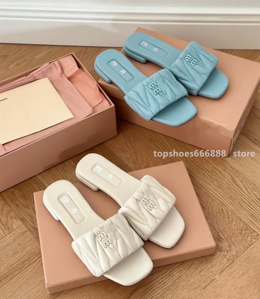 

miu shoes miui new luxury designer sandals women summer slippers outdoor summer beach shoes fashion brand slip-on woman slipper female leath