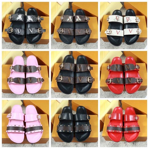 

slippers women slides slipper summer sandals mens luxurys designers real leather platform sandal flats fashion old flower shoes ladies beach, Black
