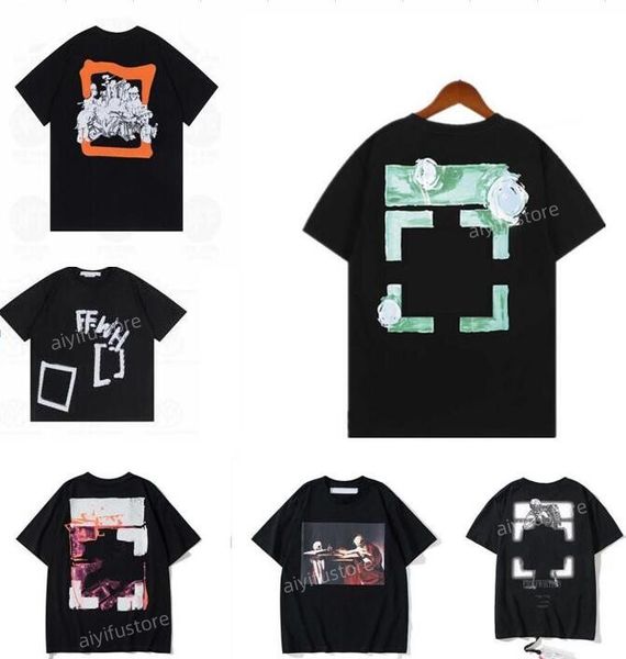 

fashion offs mens brand designer t shirts tees luxury t-shirt religious oil painting letter back arrow tshirts clothing loose cotton women, White;black