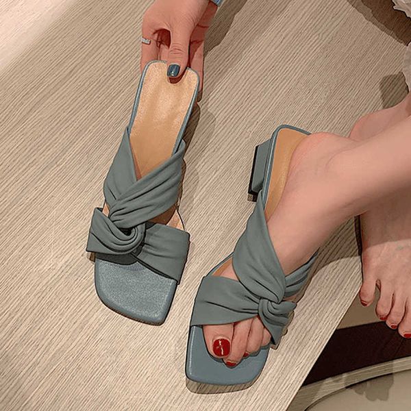 

slippers chunky square toe women summer new sandals designer pumps shoes slingback flip flops female cozy slides 230424, Black