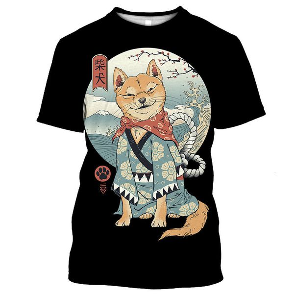 

men's t-shirts 3d cat dog print t shirts for men japanese hip hop harajuku short sleeve fashion cartoon animal pattern oversized t-shi, White;black