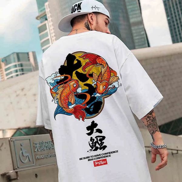 

men's t-shirts men's lucky carp graphic t-shirts summer funny fashion t shirt male short sleeve y2k tshirt hip hop streetwear tee, White;black