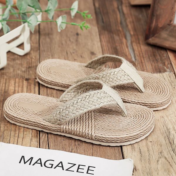 

slipper s two straw straps flip flop beach slides outdoor non slip sandals hemp rope espadrille minimalist cross band shoes 230505, Black
